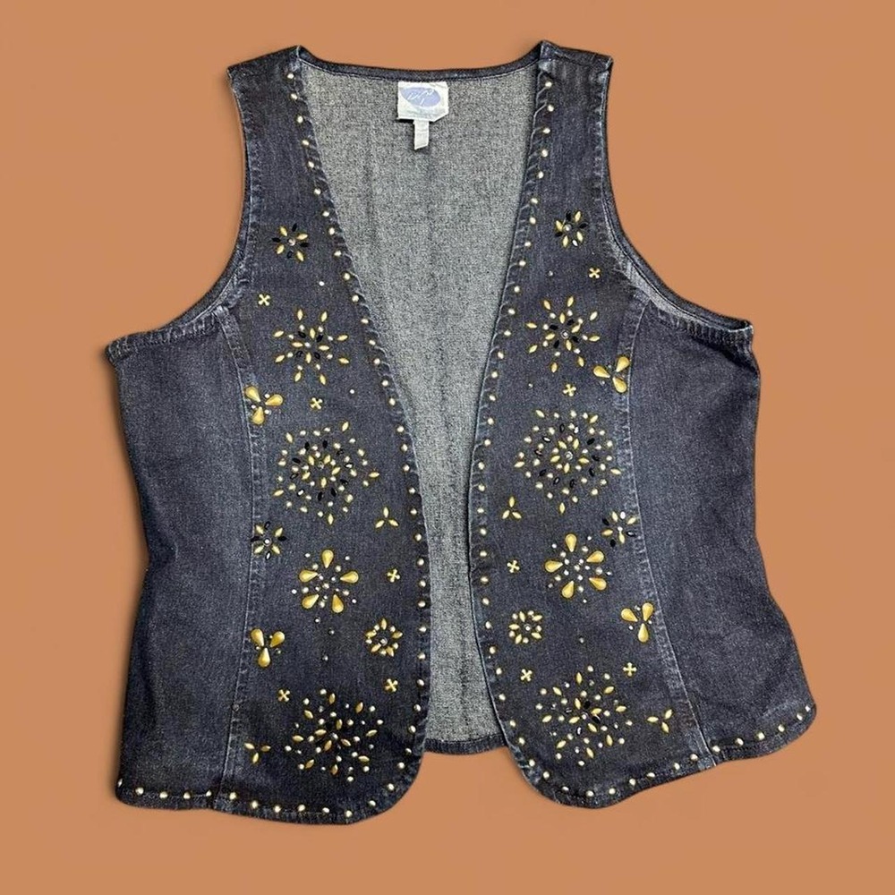 Vintage DG2 by Diane Gilman Vest S Blue Denim Studded Western Indie Sleaze Boho